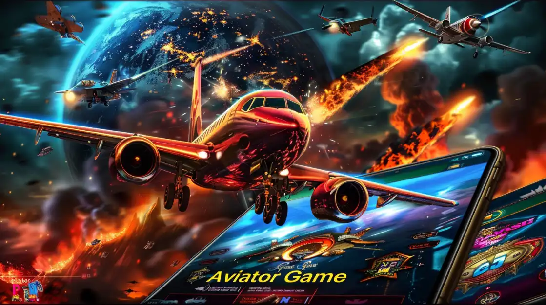 Embark on an Epic Adventure in the Aviator Game at 1111BET A red airplane from the 'Aviator Game' soars through a spectacular space battle, illustrating the epic, action-packed gameplay that awaits you when you play this top crash game at 1111BET.