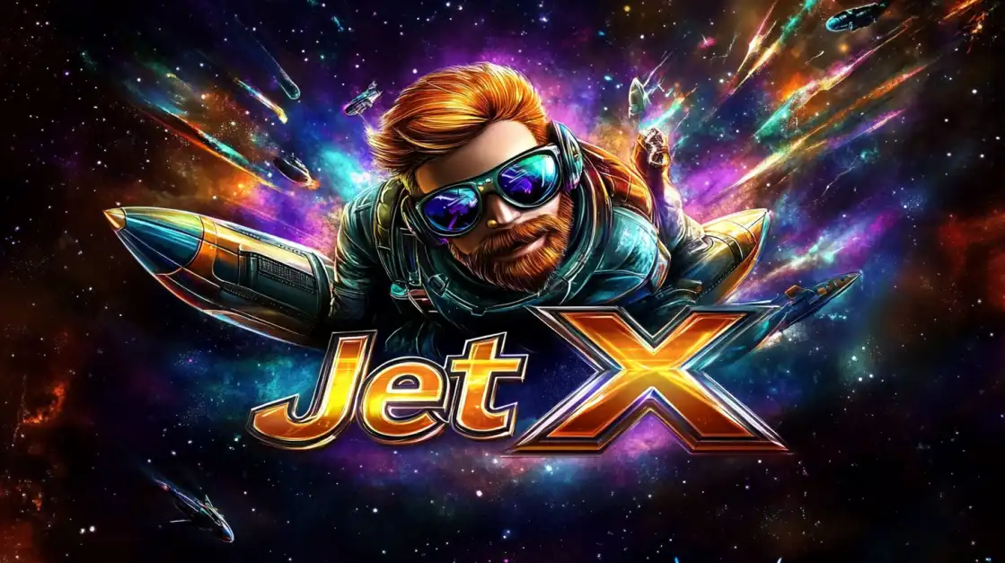 Blast Off for Huge Wins with JetX at 1111BET Promotional art for the 'JetX' crash game, featuring a cool pilot with a jetpack flying through a vibrant galaxy. Blast off for astronomical wins when you play JetX at 1111BET.
